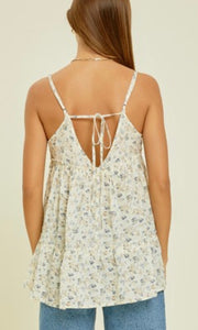 *SALE! Augas Chambray Floral Print Tiered Cami Tank Shirt Top