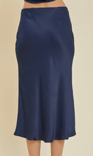 Abie Eclipse Blue Satin Bias Cut Elastic Waist Midi Skirt