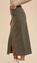 Acia Olive Stretch Cotton Pencil Midi Skirt