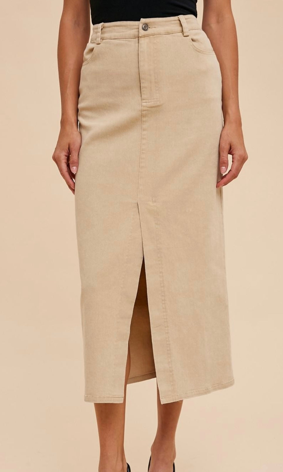 Acia Sand Stretch Cotton Pencil Midi Skirt