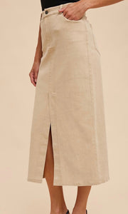 Acia Sand Stretch Cotton Pencil Midi Skirt