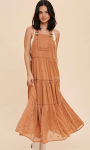 Aleen Sepia Lace Inset Embroidered Skirtall Dress