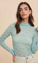 Ataba Mint Jade Allover Lace Layering Knit Shirt Top