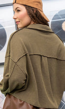 Ajay Olive Textured Fleece Cropped Shirt Jacket Shacket