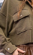 Ajay Olive Textured Fleece Cropped Shirt Jacket Shacket