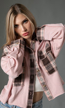 *SALE! Areva - Dusty Rose Contrast Fleece Cropped Shirt Jacket Shacket