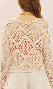 Asarn Natural Crochet Tie Front Cropped Cardigan Sweater Top