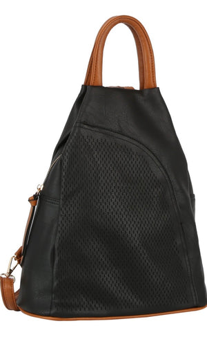 Blake Black Vegan Leather One & Double Strap Crossbody Backpack