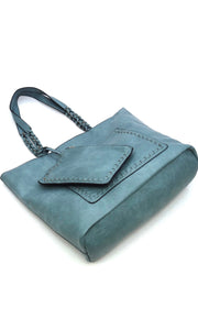 Bennie Black 3-In-1 Vegan Leather Whipstitch Braided Tote Handbag Set
