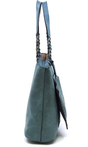 Bennie Black 3-In-1 Vegan Leather Whipstitch Braided Tote Handbag Set