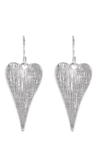 Antique Silver Metal Heart Dangle Earrings