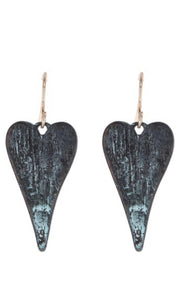 Antique Patina Metal Heart Dangle Earrings