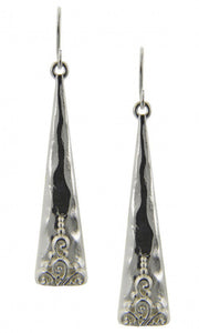 Burnished Silver Etched Paisley Triangle Drop Earrings
