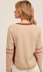 Axea Taupe Colorblock Knit Henley Top