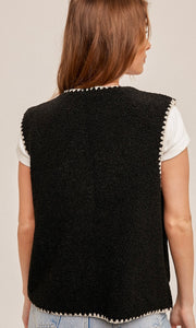 *SALE! Aberta - Black Sherpa Stitched Super Soft Lined Vest Jacket