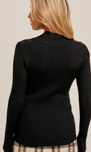 Amelie Black Surplice Ribbed Pullover Sweater Top