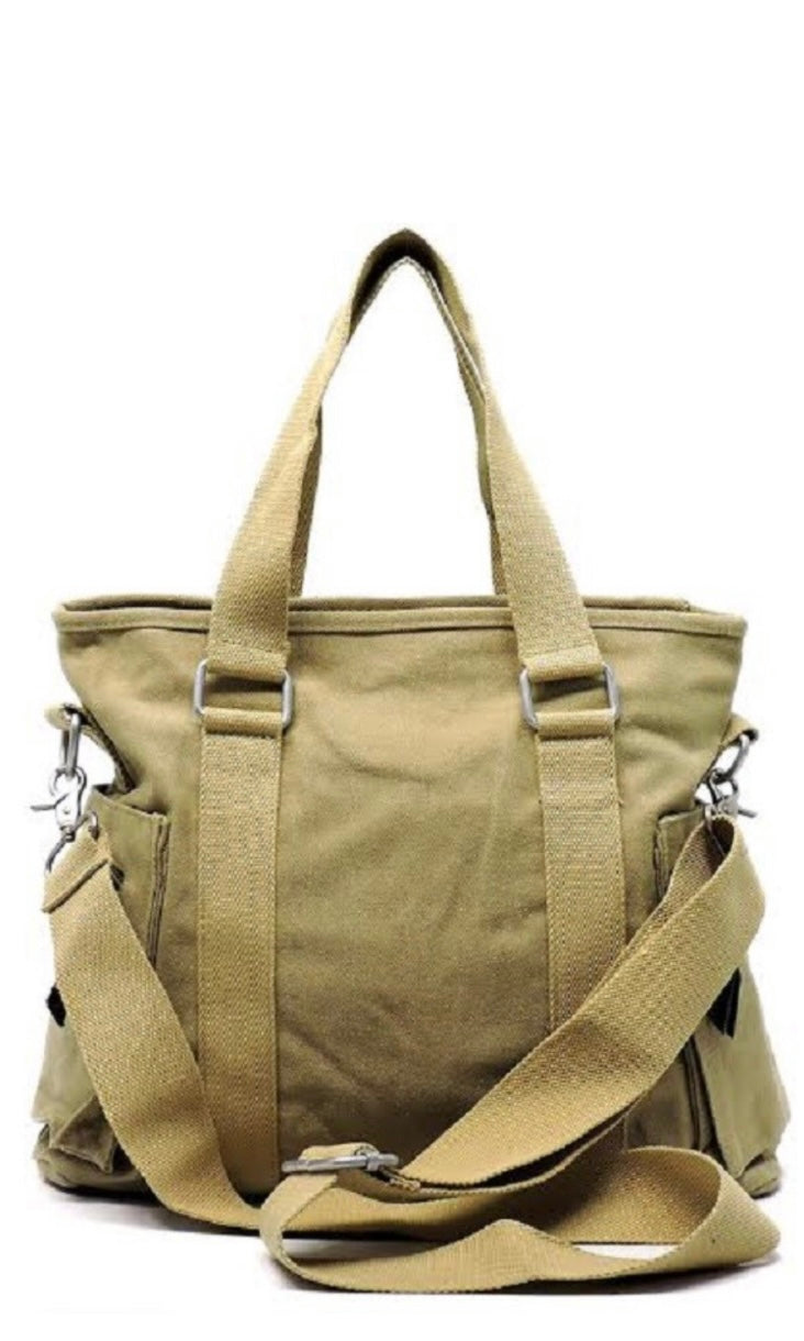 Brock-Khaki Canvas Handle With Crossbody Shoulder Strap Messenger Bag