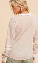 Anacy Taupe Beige Colorblock Thermal Knit Henley Top