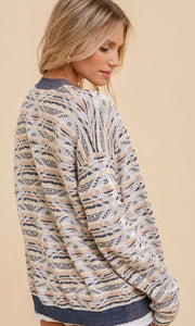 Andive Charcoal Jacquard Texture Cardigan Sweater Jacket