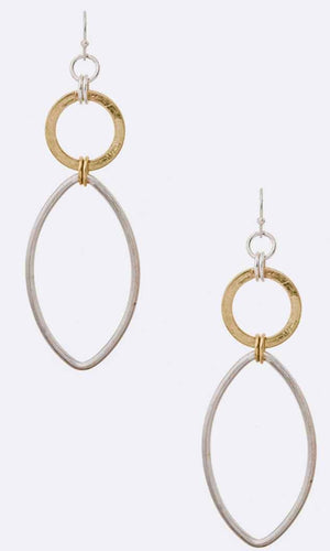 Vintage Inspired Mixed Two Tone Burnished Silver & Gold Oval Drop Earrings