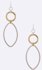 Vintage Inspired Mixed Two Tone Burnished Silver & Gold Oval Drop Earrings