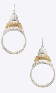 Vintage Inspired Mixed Two Tone Hammered Silver & Gold Circle Drop Earrings