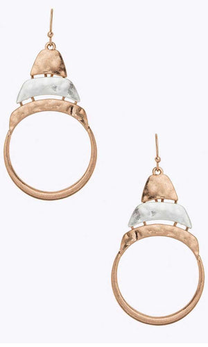 Vintage Inspired Mixed Two Tone Hammered Rose Gold & Silver Circle Drop Earrings