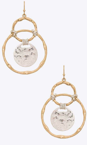 Vintage Inspired Mixed Two Tone Hammered Gold & Silver Circle Earrings