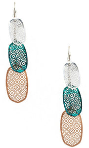Antique Inspired Oval Filigree Mixed Patina Link Drop Earrings