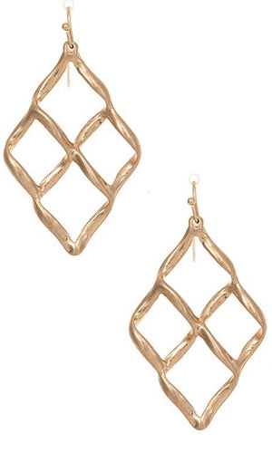 Antiqued Burnished Gold Twisted Diamond Shape Link Drop Earrings