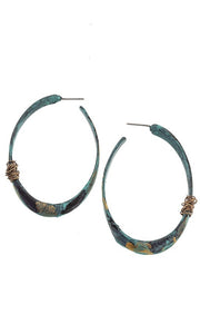 Antique Patina Wire Wrapped Hammered Oval Hoop Earrings