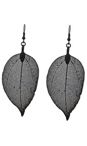 Delicate Black Filigree Leaf Earrings