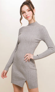 Arcka Heather Grey Cableknit Mock Neck Mini Sweater Dress