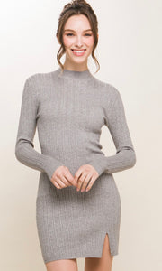 *SALE! Arcka - Heather Grey Cableknit Mock Neck Mini Sweater Dress