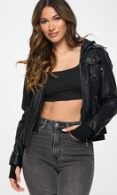 Agusy Black Faux-Leather Moto Hooded Jacket Coat