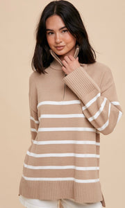 Adilyn Taupe Stripe Pullover Sweater Top