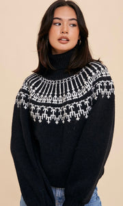 Agail Black Fair Isle Pullover Turtle Neck Sweater Top