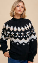 *SALE! Acina Black Fair Isle Pullover Mock Sweater Top