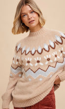 Acina Beige Fair Isle Pullover Mock Sweater Top