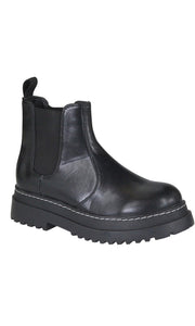 Abeast Black Vegan Leather Lug Sole Ankle Bootie Boot Shoe