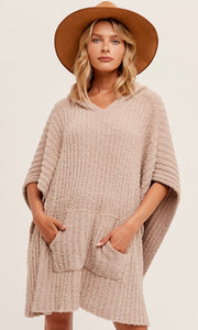 Aberty Taupe Front Pocket Poncho Hoodie Sweater Top