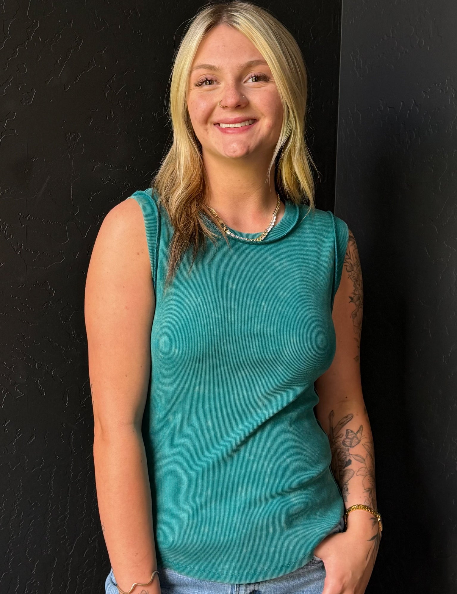 Kataleya Exposed Seaming Ribbed Tank Top