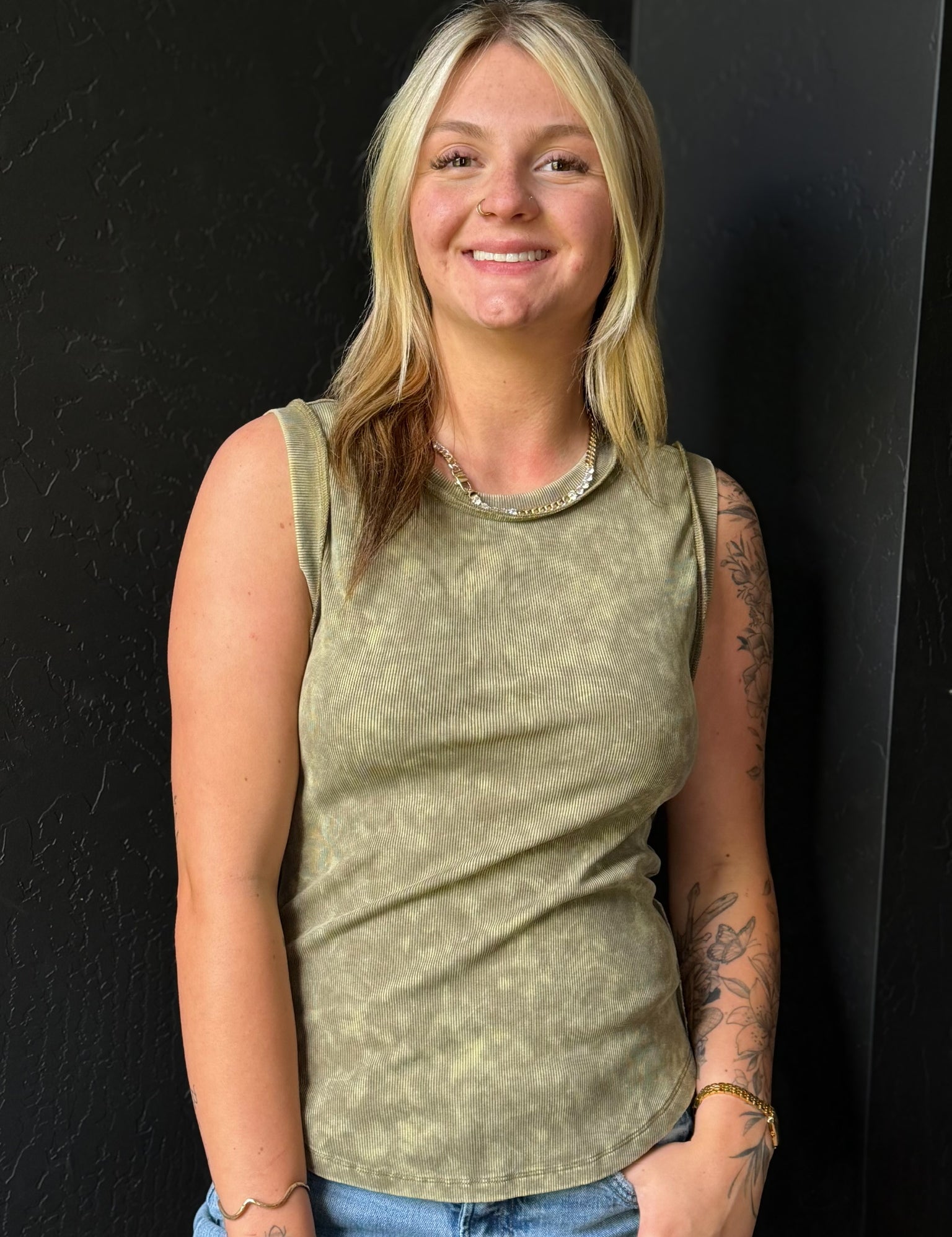 Kataleya Exposed Seaming Ribbed Tank Top