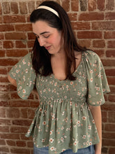 Khai V-Neck Flutter Sleeve Smocked Peplum Top