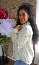 Kodi Cactus Embroidery Stripe Button Down Shirt