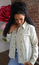 Kodi Cactus Embroidery Stripe Button Down Shirt