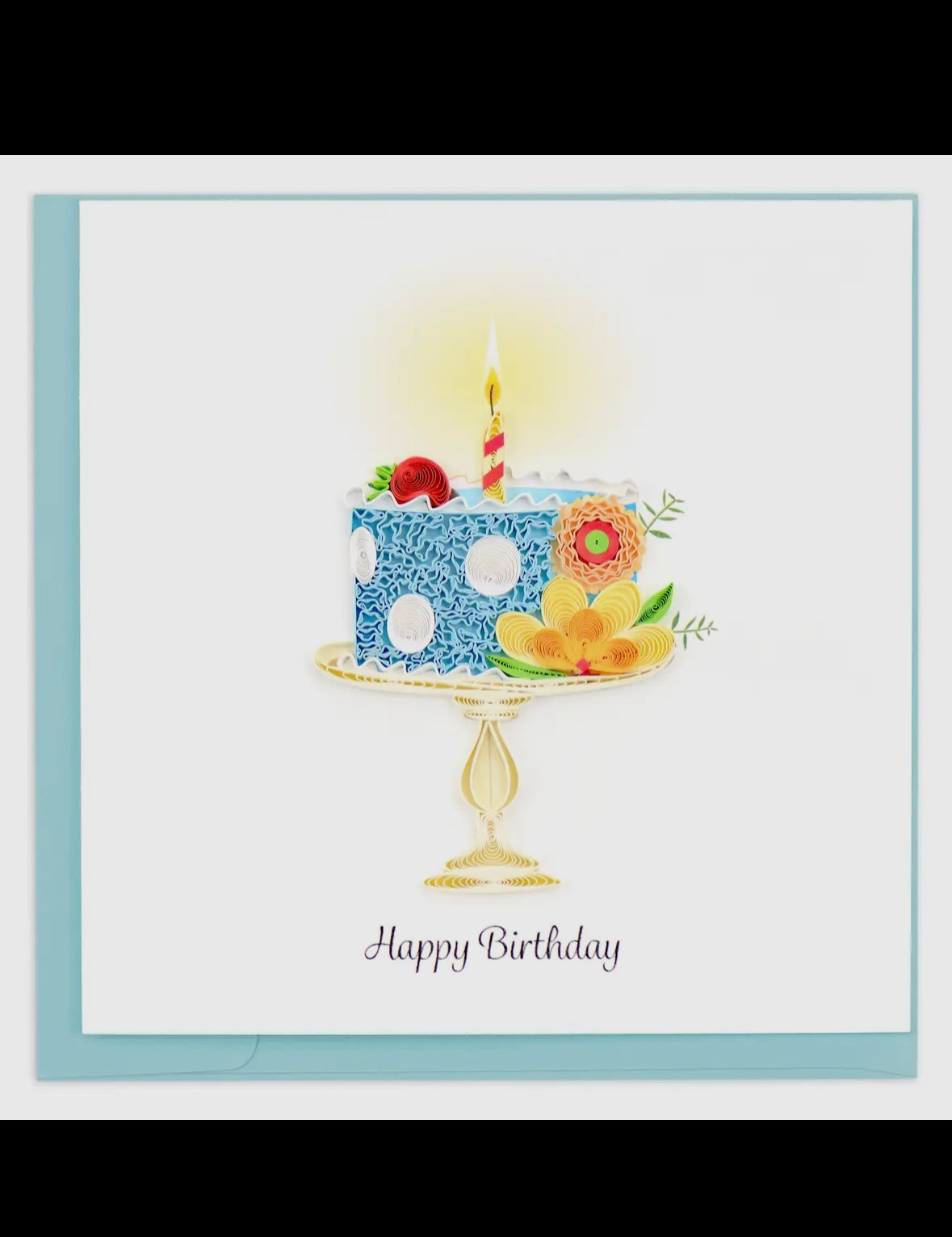 Birthday card with a cake illustration and 'Happy Birthday' text.