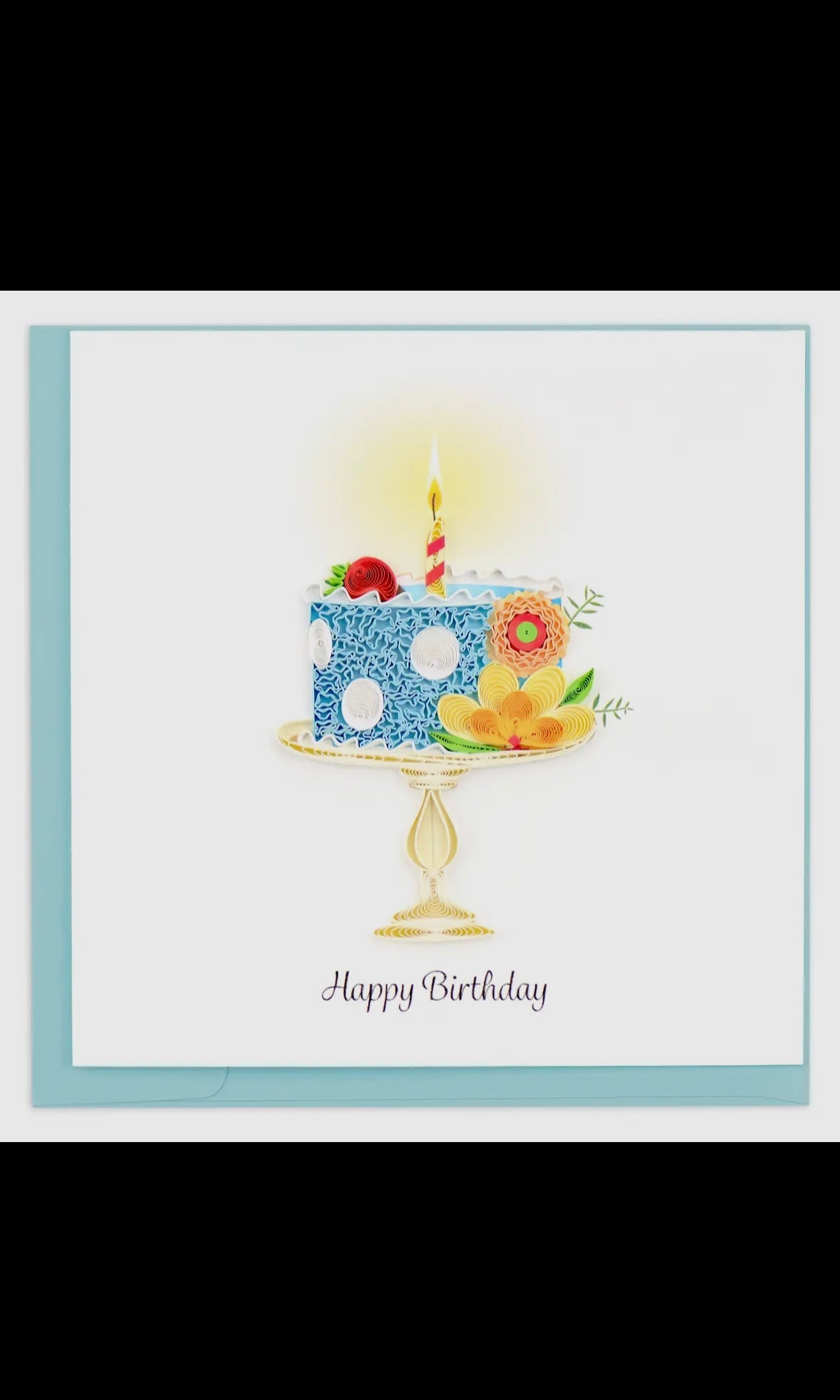 Birthday card with a cake illustration and 'Happy Birthday' text.