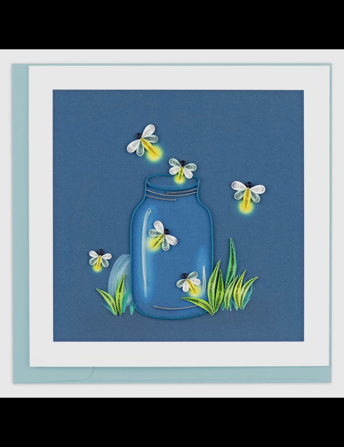 Illustration of a blue jar with flowers and bees on a blue background