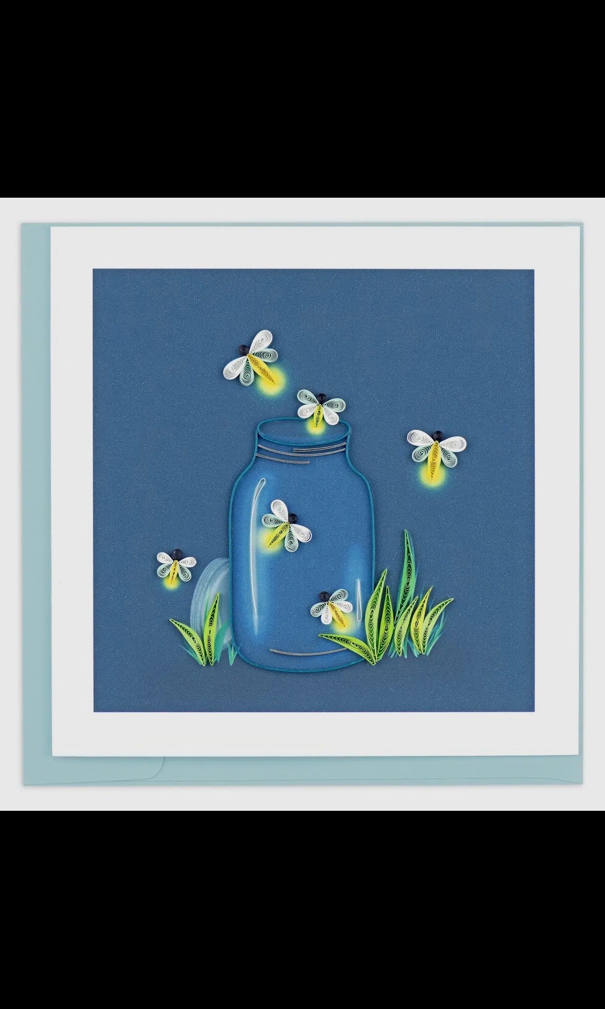 Illustration of a blue jar with flowers and bees on a blue background